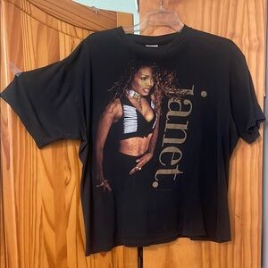 JANET JACKSON VINTAGE THRASHED TEE SHIRT WOMEN LARGE BLACK 1993-1994 WORLD TOUR
